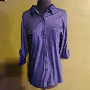 Eden & Olivia Blue Button Up 3/4 Sleeve Si…